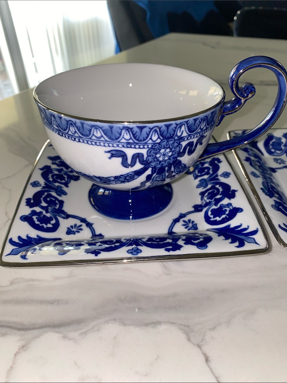 Vintage Bombay Company Chinoiserie blue & white porcelain footed Cups with sauce - Picture 2 of 9